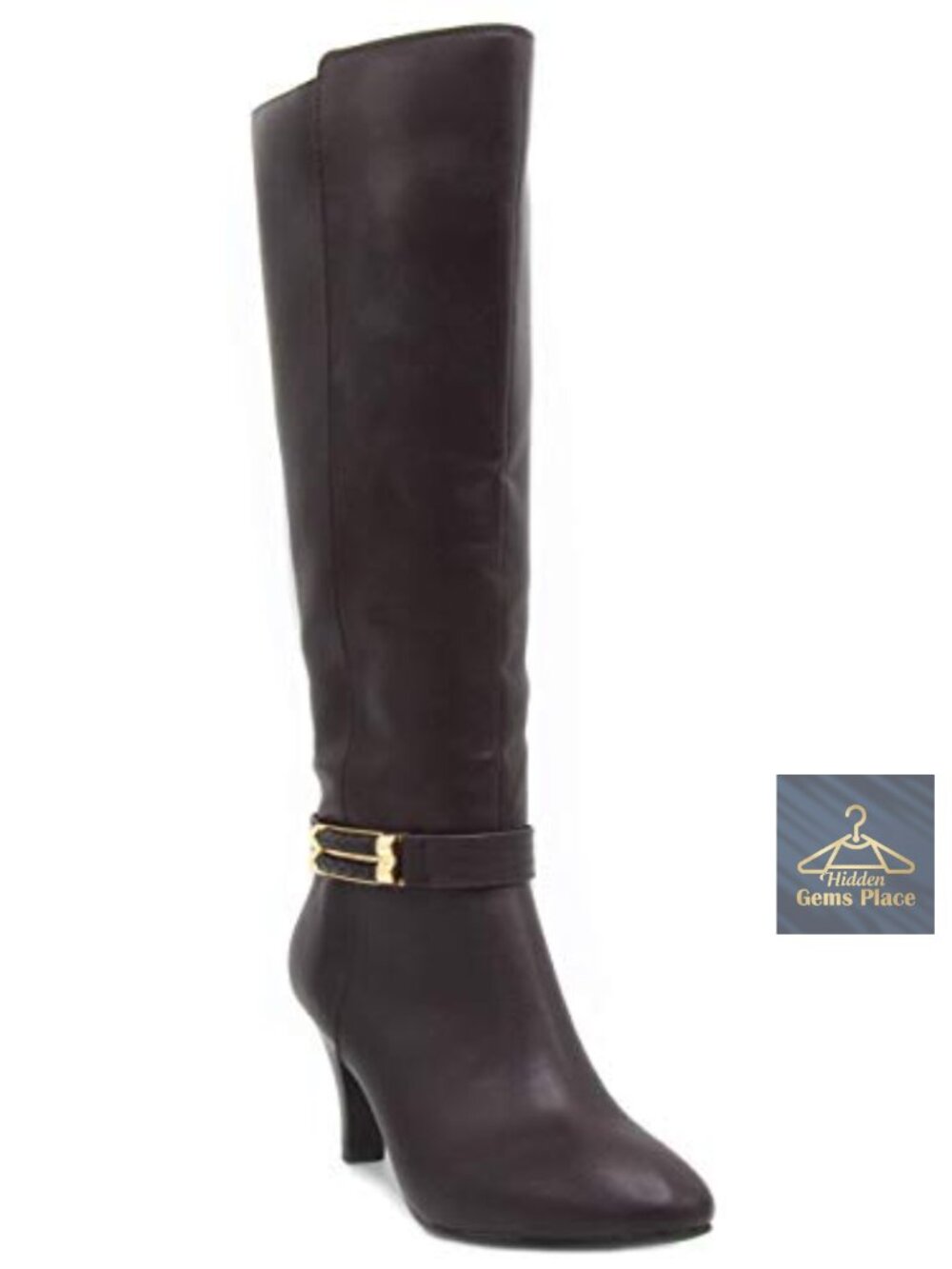 Women's Knee High Heeled Dress Boots with Fashion Buckle